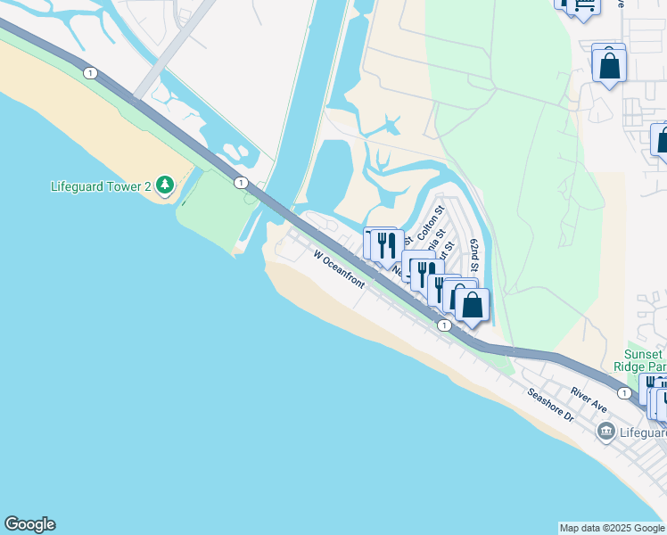 map of restaurants, bars, coffee shops, grocery stores, and more near 7008 West Oceanfront in Newport Beach