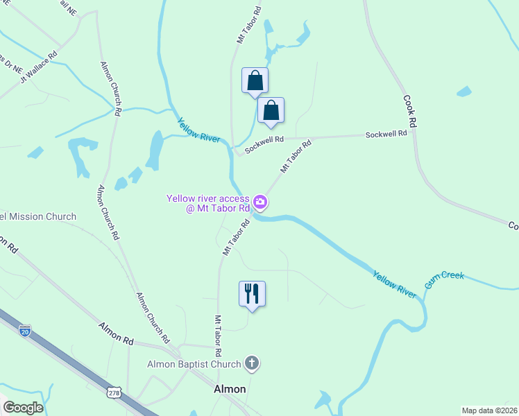 map of restaurants, bars, coffee shops, grocery stores, and more near 246 Mount Tabor Road in Covington