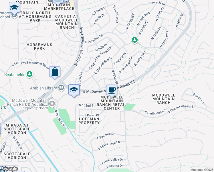 map of restaurants, bars, coffee shops, grocery stores, and more near 15669 North 104th Street in Scottsdale