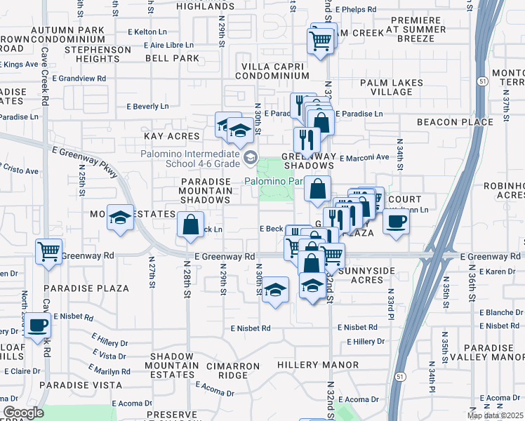 map of restaurants, bars, coffee shops, grocery stores, and more near in Phoenix