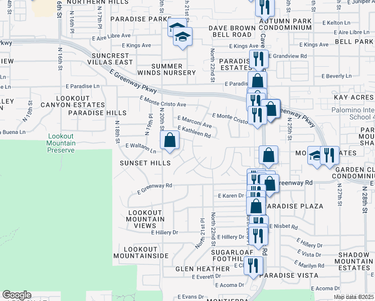 map of restaurants, bars, coffee shops, grocery stores, and more near 15628 North 21st Street in Phoenix