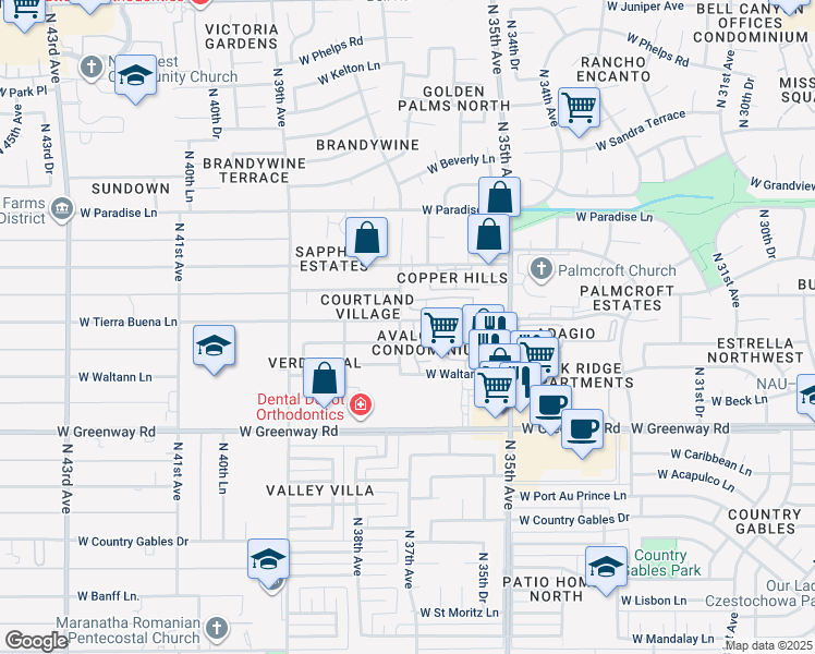 map of restaurants, bars, coffee shops, grocery stores, and more near in Phoenix