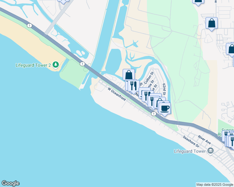 map of restaurants, bars, coffee shops, grocery stores, and more near 107 Grant Street in Newport Beach
