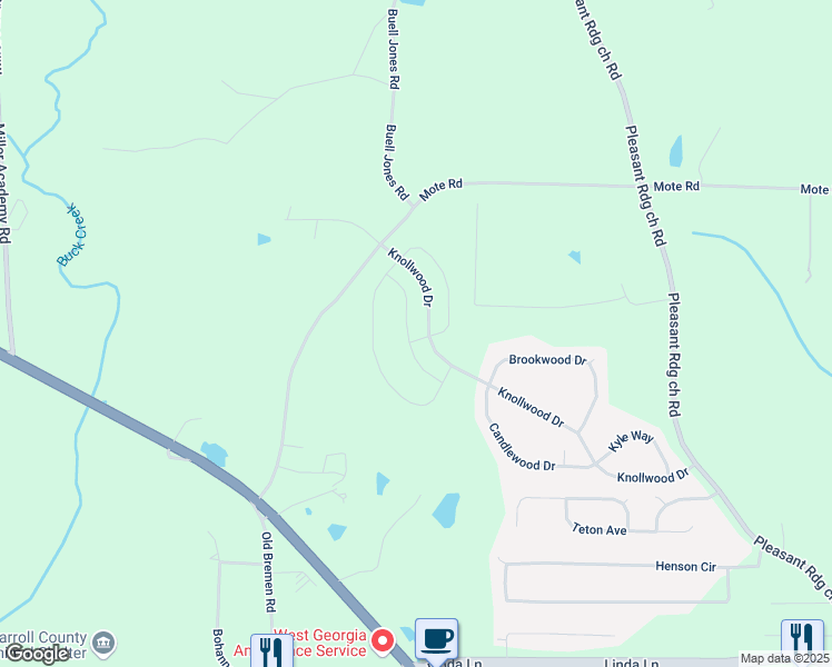 map of restaurants, bars, coffee shops, grocery stores, and more near 208 Arrowwood Drive in Carrollton