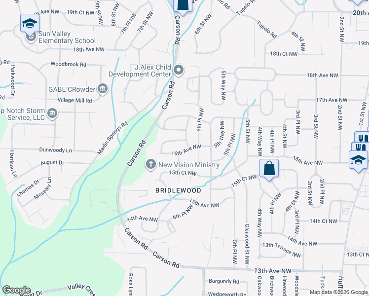 map of restaurants, bars, coffee shops, grocery stores, and more near 613 16th Avenue Northwest in Center Point