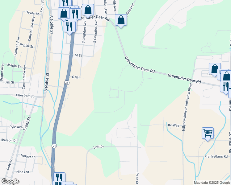 map of restaurants, bars, coffee shops, grocery stores, and more near 1436 Nocoseka Trail in Anniston