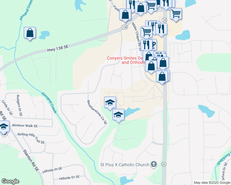 map of restaurants, bars, coffee shops, grocery stores, and more near 1810 Phillips Court in Conyers