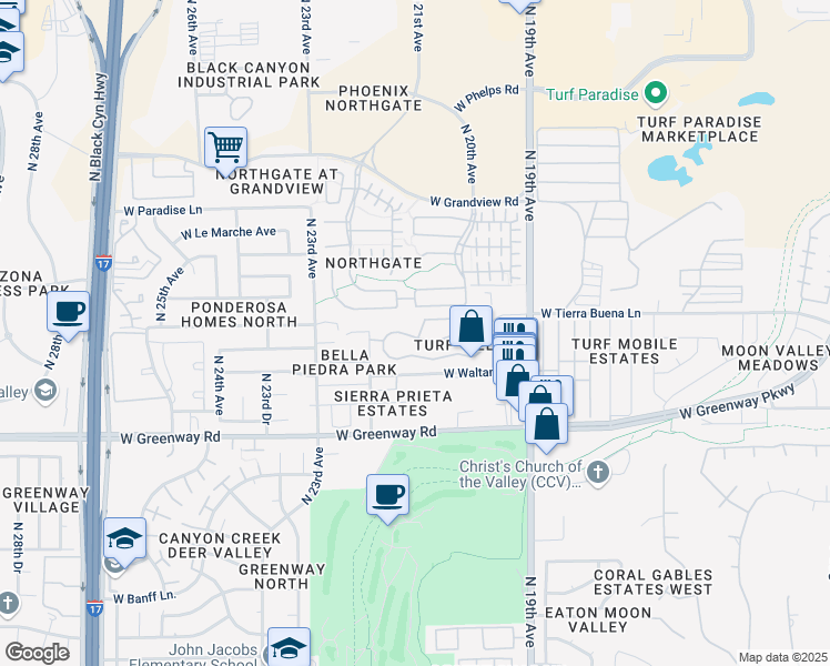 map of restaurants, bars, coffee shops, grocery stores, and more near 15636 North 21st Avenue in Phoenix