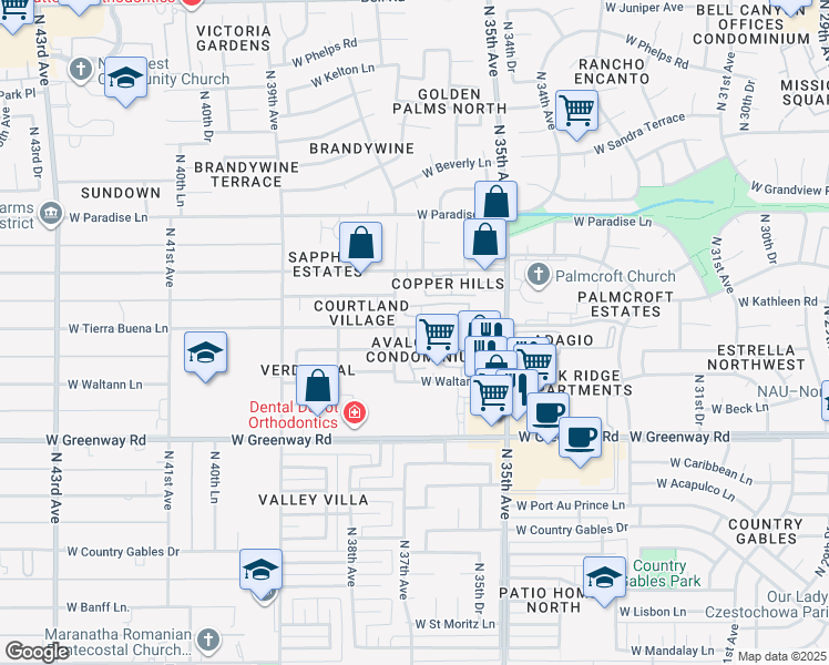 map of restaurants, bars, coffee shops, grocery stores, and more near in Phoenix