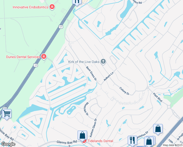 map of restaurants, bars, coffee shops, grocery stores, and more near 1939 Bent Grass Drive in Myrtle Beach
