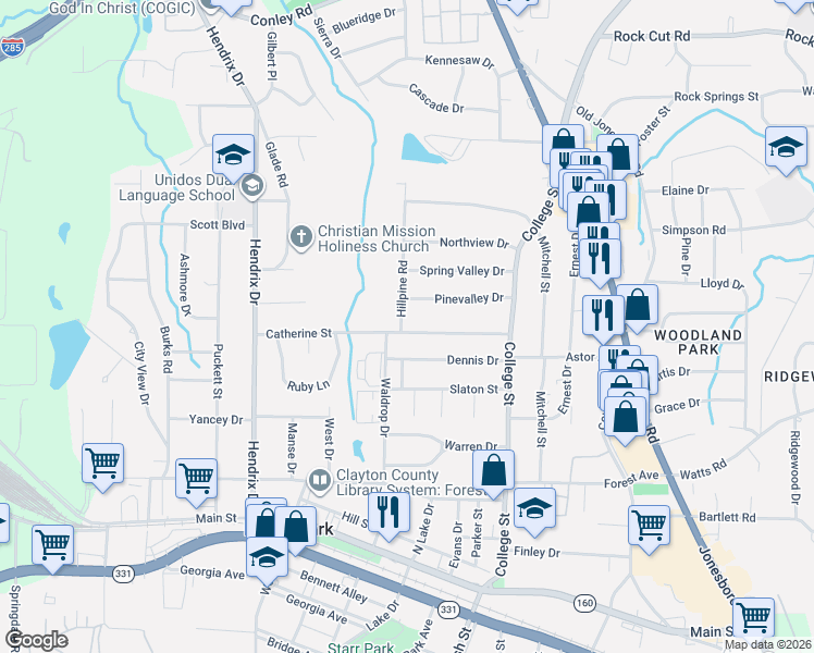 map of restaurants, bars, coffee shops, grocery stores, and more near 774 Catherine Street in Forest Park