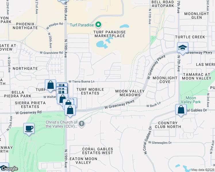 map of restaurants, bars, coffee shops, grocery stores, and more near 1602 West Waltann Lane in Phoenix
