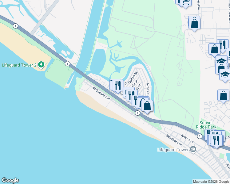 map of restaurants, bars, coffee shops, grocery stores, and more near 6800B West Coast Highway in Newport Beach