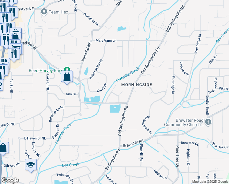 map of restaurants, bars, coffee shops, grocery stores, and more near 1711 Serene Lane in Birmingham