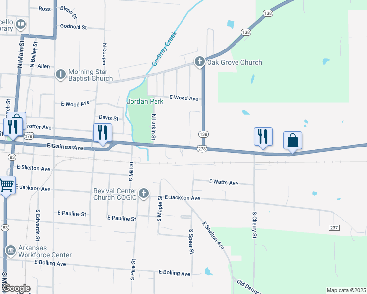 map of restaurants, bars, coffee shops, grocery stores, and more near 937 Highway in Monticello