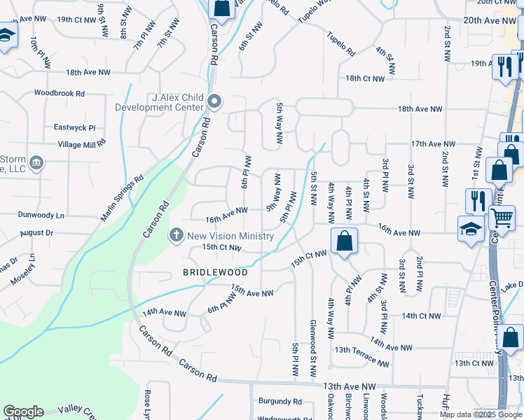 map of restaurants, bars, coffee shops, grocery stores, and more near 1634 6th Street Northwest in Center Point