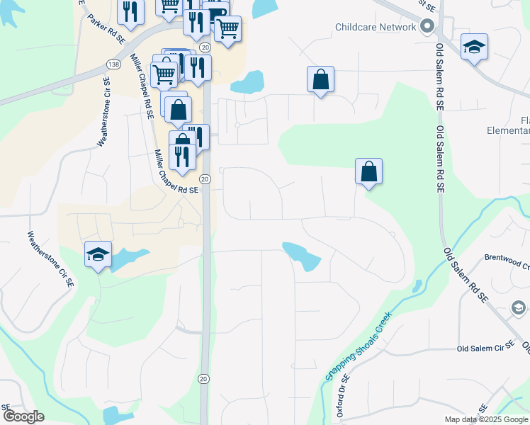 map of restaurants, bars, coffee shops, grocery stores, and more near 965 Sundew Drive Southeast in Conyers