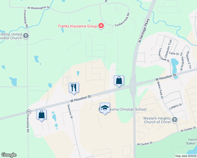 map of restaurants, bars, coffee shops, grocery stores, and more near 3801 West Houston Street in Sherman