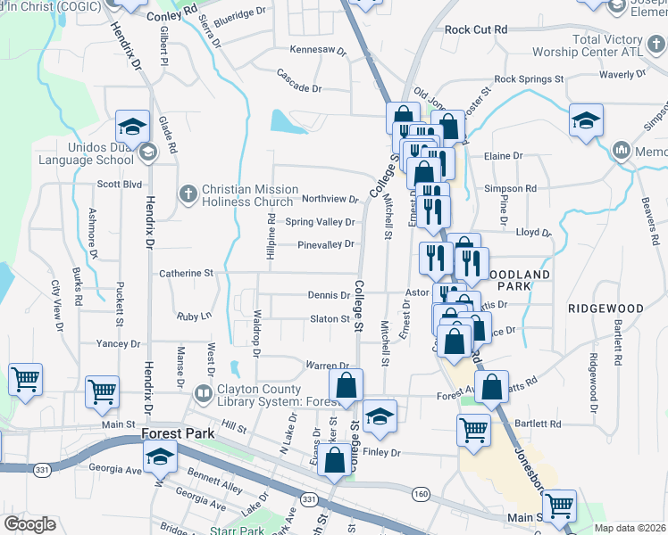 map of restaurants, bars, coffee shops, grocery stores, and more near 862 Catherine St in Forest Park