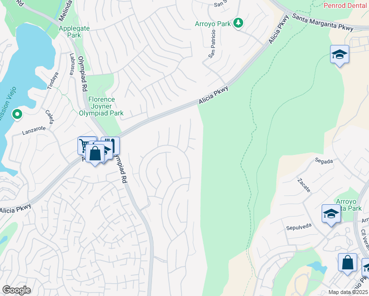 map of restaurants, bars, coffee shops, grocery stores, and more near 22921 Maiden Lane in Mission Viejo