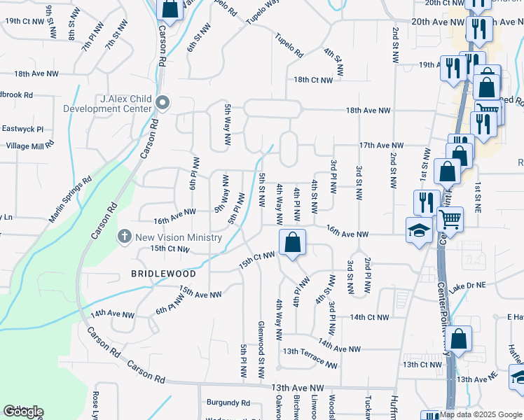 map of restaurants, bars, coffee shops, grocery stores, and more near 1609 5th Street Northwest in Birmingham