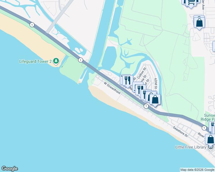 map of restaurants, bars, coffee shops, grocery stores, and more near 7108 West Oceanfront in Newport Beach