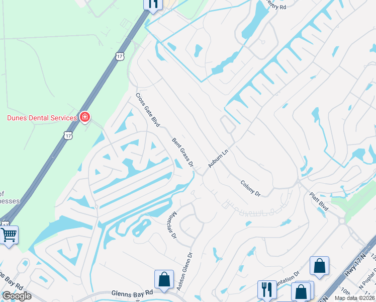 map of restaurants, bars, coffee shops, grocery stores, and more near 1939 Bent Grass Drive in Myrtle Beach