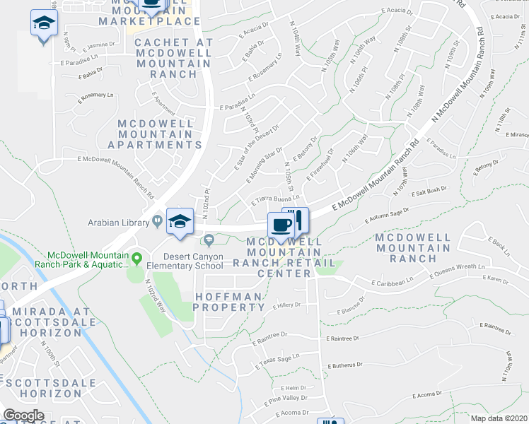 map of restaurants, bars, coffee shops, grocery stores, and more near 15669 North 104th Street in Scottsdale