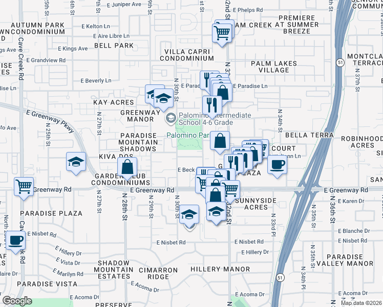 map of restaurants, bars, coffee shops, grocery stores, and more near in Phoenix