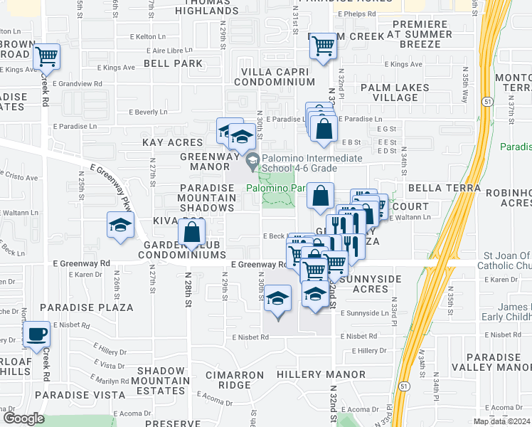 map of restaurants, bars, coffee shops, grocery stores, and more near in Phoenix