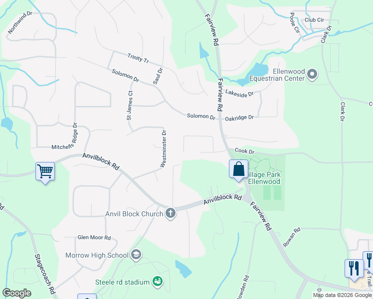 map of restaurants, bars, coffee shops, grocery stores, and more near 251 Essex Place in Ellenwood