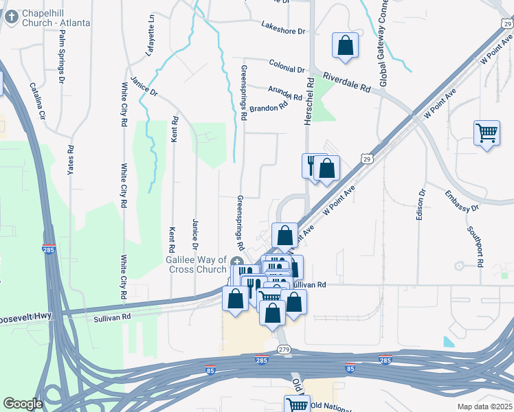 map of restaurants, bars, coffee shops, grocery stores, and more near 2652 Winthrop Road in College Park