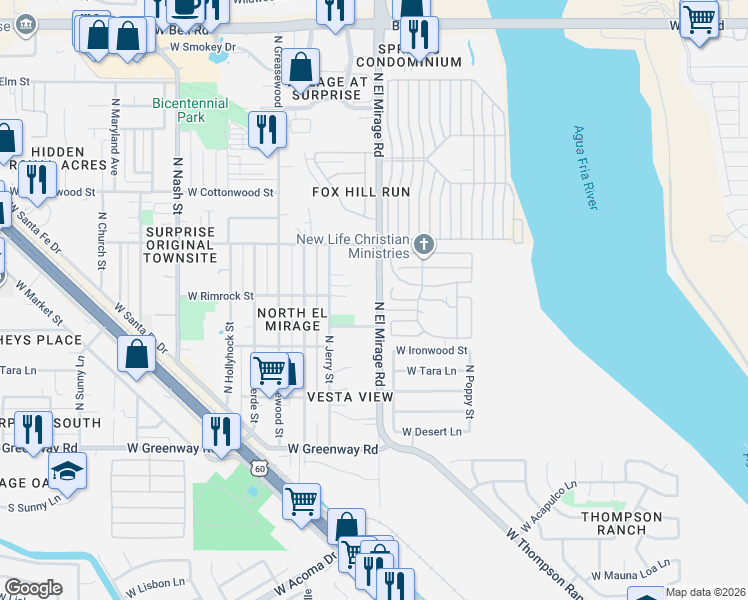 map of restaurants, bars, coffee shops, grocery stores, and more near 16101 North El Mirage Road in El Mirage