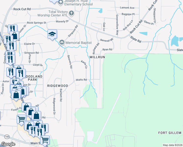 map of restaurants, bars, coffee shops, grocery stores, and more near 4609 Richard Road in Conley