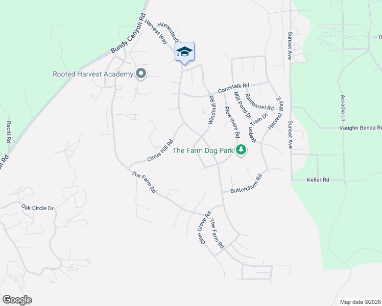 map of restaurants, bars, coffee shops, grocery stores, and more near 33927 Windmill Road in Wildomar