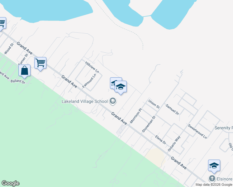 map of restaurants, bars, coffee shops, grocery stores, and more near 18730 Grand Avenue in Lake Elsinore