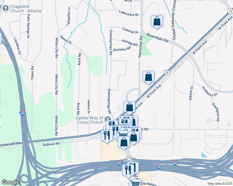 map of restaurants, bars, coffee shops, grocery stores, and more near 2652 Winthrop Road in College Park