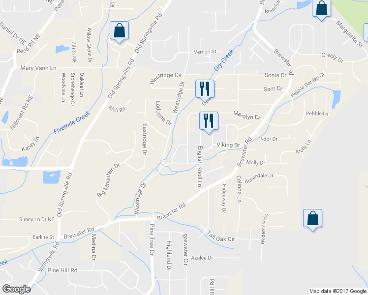map of restaurants, bars, coffee shops, grocery stores, and more near 1408 Creekwood Circle in Birmingham