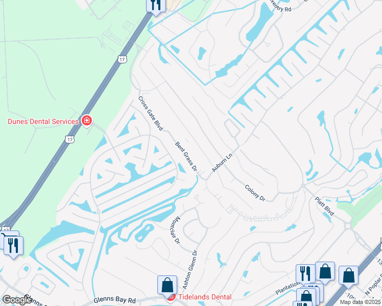 map of restaurants, bars, coffee shops, grocery stores, and more near 1930 Bent Grass Drive in Myrtle Beach