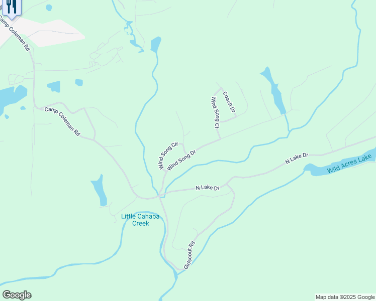 map of restaurants, bars, coffee shops, grocery stores, and more near 7676 Wind Song Drive in Trussville