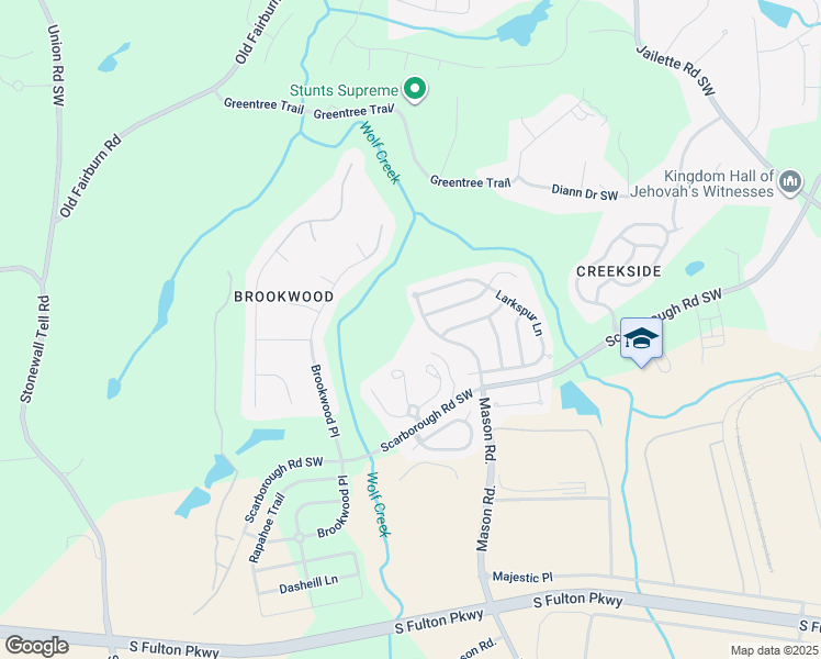 map of restaurants, bars, coffee shops, grocery stores, and more near 4671 Mason Road in Atlanta