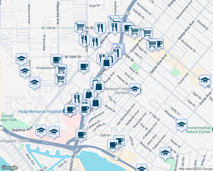 map of restaurants, bars, coffee shops, grocery stores, and more near 510 Bolsa Avenue in Newport Beach