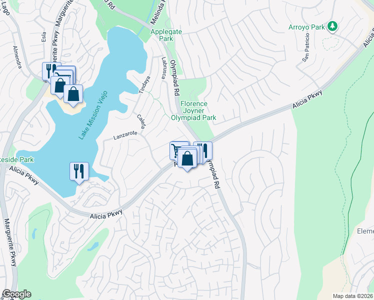 map of restaurants, bars, coffee shops, grocery stores, and more near 28352 La Caleta in Mission Viejo