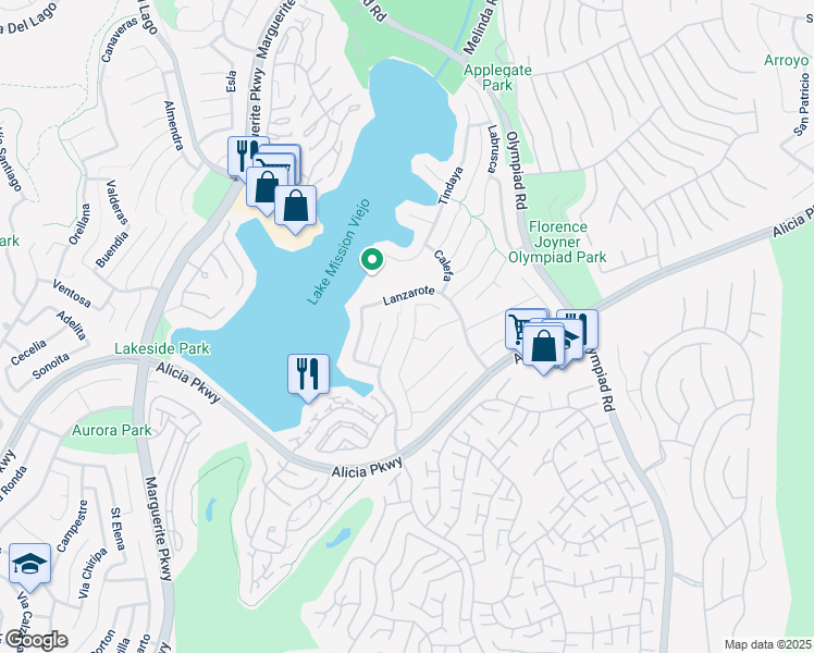 map of restaurants, bars, coffee shops, grocery stores, and more near 22971 Tiagua in Mission Viejo