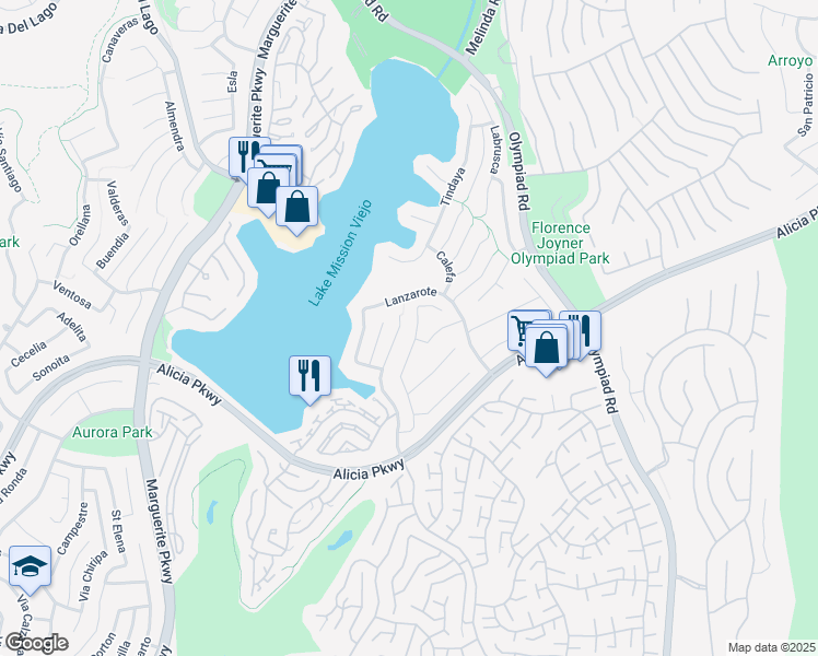 map of restaurants, bars, coffee shops, grocery stores, and more near 22971 Tiagua in Mission Viejo