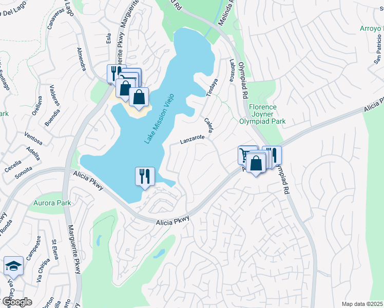 map of restaurants, bars, coffee shops, grocery stores, and more near 22971 Tiagua in Mission Viejo