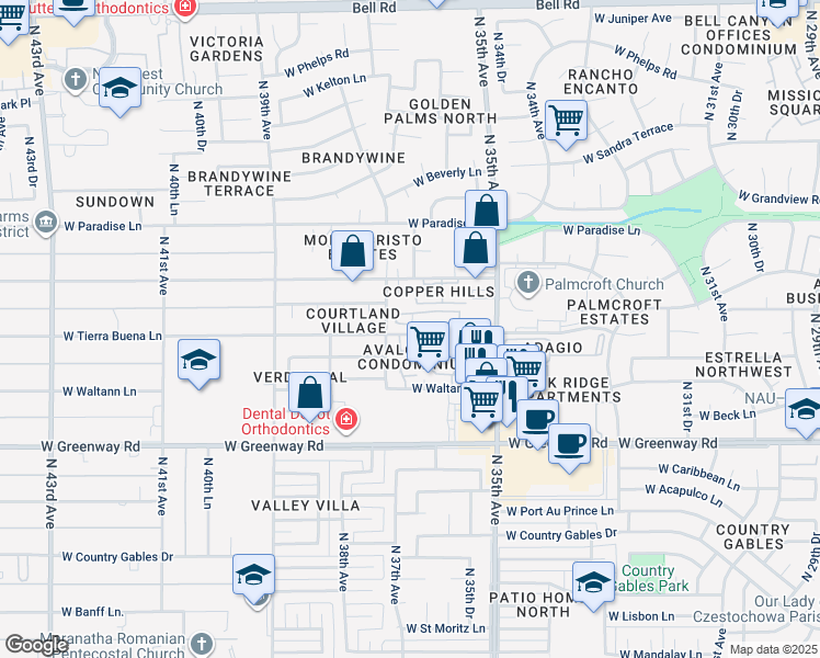 map of restaurants, bars, coffee shops, grocery stores, and more near in Phoenix