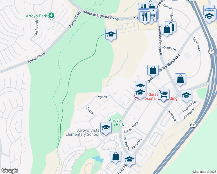 map of restaurants, bars, coffee shops, grocery stores, and more near 2 Caminito Altura in Rancho Santa Margarita