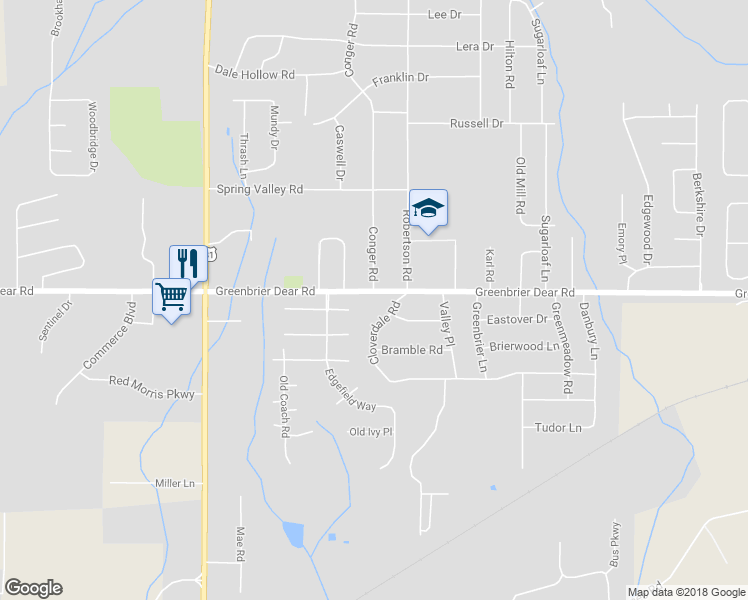 map of restaurants, bars, coffee shops, grocery stores, and more near 3804 Greenbrier Dear Road in Anniston
