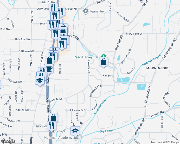 map of restaurants, bars, coffee shops, grocery stores, and more near 440 Argonne Drive in Center Point